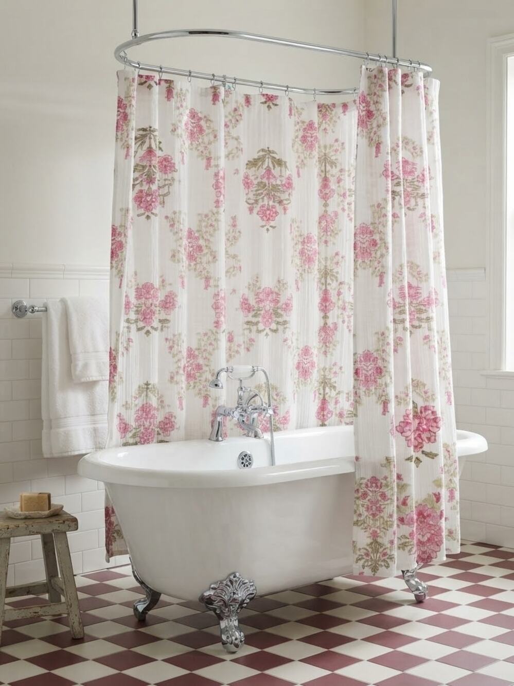 Morgan Vintage Floral 100% Cotton Gauze Shower Curtain Ruffled Edge 72x72 NWT